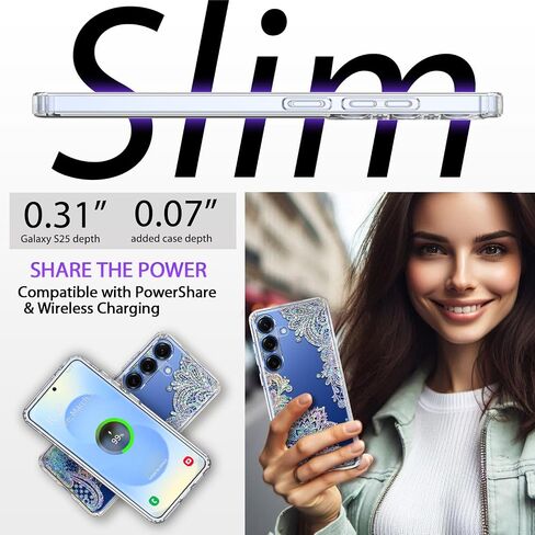 Coolwee Clear Glitter for Samsung Galaxy S25 Ultra Case, Slim Shockproof Thin Flower Cute Crystal Lace Bling Women Hard Back Soft TPU Bumper Protective Cover for Samsung S25 Ultra Mandala Henna in Kuwait