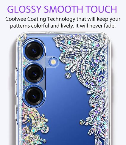 Coolwee Clear Glitter for Samsung Galaxy S25 Ultra Case, Slim Shockproof Thin Flower Cute Crystal Lace Bling Women Hard Back Soft TPU Bumper Protective Cover for Samsung S25 Ultra Mandala Henna in Kuwait