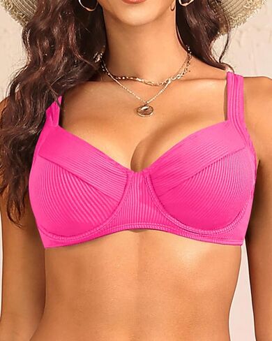Women Underwire Bikini Top - Push Up Swim Top Only Ribbed Bra Swimsuit Tops 2025 Bathing Suit Tops in Kuwait
