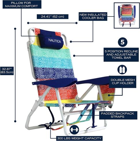Nautica 5 Position Aluminum Backpack Beach Chair with Pillow in Kuwait