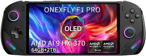 Onexfly F1 Pro (AMD Ryzen AI 9 HX 370-64GB+4TB) 7 بوصات OLED HOLEED PC VIDEO GAME CONSOLE ONEXPLAYER ONEXFLY F1 PROABLE WIN 11 Home OS LAPTOP 1920X1080 MINI POCKET TABLET PC BLACK in Kuwait