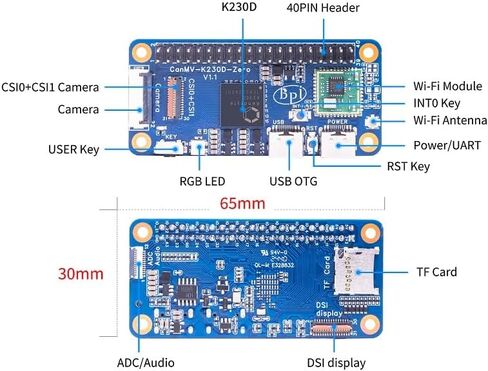 Banana Pi CanMV-K230D Zero AI Single Board Computer, K230D C908 RISC-V CPU Restnet50 KPU 3D DPU, LPDDR4 RAM H.264/H.265 VPU, for DIY Projects IoT Devices Programming (K230D SBC) in Kuwait