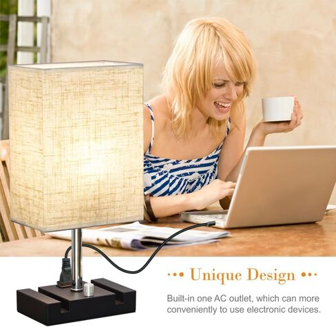 Fully Dimmable Nightstand Lamp for Bedroom with AC Outlet, Table Lamp with Two Phone Stands, Bedside Lamps, Desk Lamp for Bedroom, Living Room, LED Bulb Included Grey in Saudi Arabia