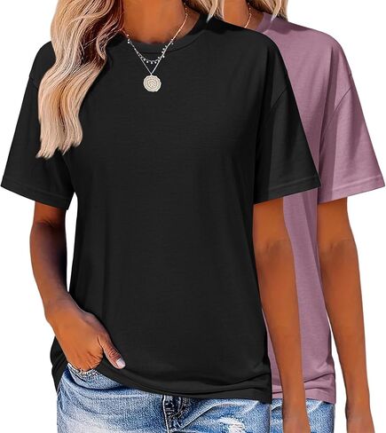 Zeagoo Women's 2 Pack T-Shirts Short Sleeve Tops Summer Casual Blouse Crew Neck Basic Shirt Loose Fit Tees in Saudi Arabia