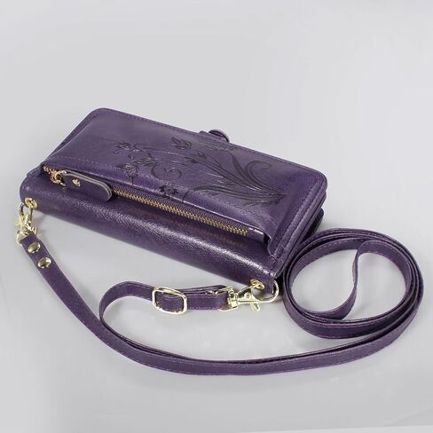 Lacass for Samsung Galaxy S25 Ultra Case Wallet ، [Cards Scan Scan Protection] Card Szipper Leather Flip Cover Cover Crossbody Wrist مع حامل (أسود أزهار) in Kuwait