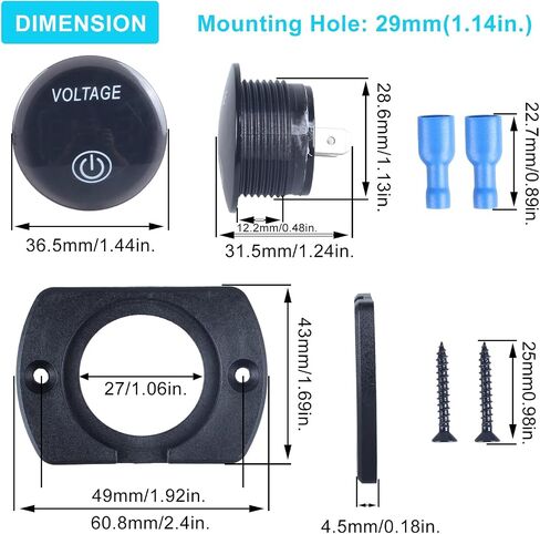1Pc Car 12V Voltage Gauge with Touch Switch Car Digital Display Volt Gauge, DC 12V 24V with Waterproof Voltmeter Panel for Boat Marine Vehicle Motorcycle Truck ATV UTV Car Blue LED in Saudi Arabia