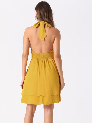 Allegra K Halter Neck Sleeveless Dress for Women's Summer Smocked Backless Layered Mini Dresses in Saudi Arabia