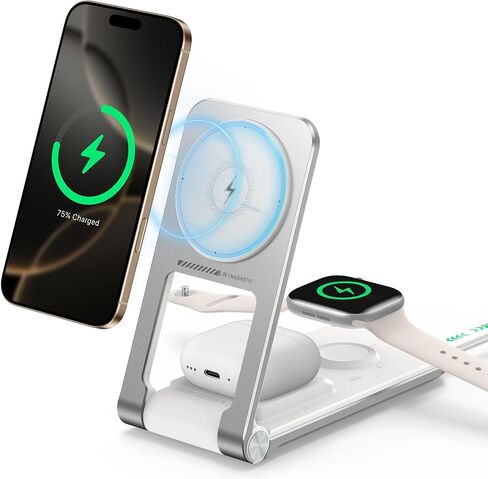3 في 1 حامل الشاحن اللاسلكي المغناطيسي ، 15W MAG-SAFE-SAFE TRAIDE TRAVINE DOCK Station for iPhone 16 15 14 13 12 Pro Max Plus & Apple Watch & Airpods 4 3 2 Pro ، Gifts for Men Women in Kuwait