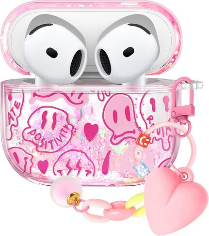 for Apple for Airpods 4 Case 2024 - Quicksand Liquid Kawaii Cute Lovely Funda Mujer Girl Women Sparkling Sparkle Glitter Bling Sparkly Cartoon Miki Keychain Girly for Airpod 4 Case Cover in Kuwait