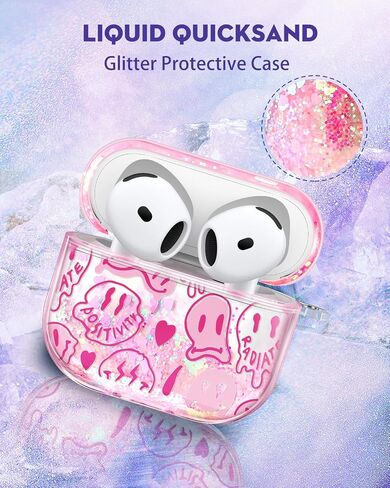 for Apple for Airpods 4 Case 2024 - Quicksand Liquid Kawaii Cute Lovely Funda Mujer Girl Women Sparkling Sparkle Glitter Bling Sparkly Cartoon Miki Keychain Girly for Airpod 4 Case Cover in Kuwait