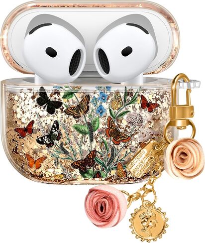 for Apple for Airpods 4 Case 2024 - Quicksand Liquid Kawaii Cute Lovely Funda Mujer Girl Women Sparkling Sparkle Glitter Bling Sparkly Cartoon Miki Keychain Girly for Airpod 4 Case Cover in Kuwait