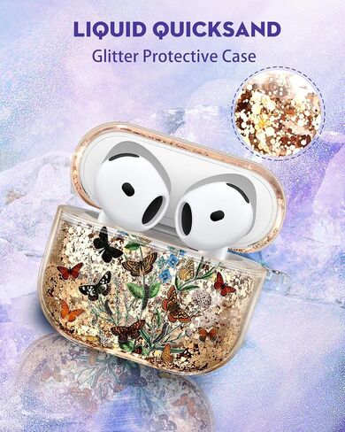 for Apple for Airpods 4 Case 2024 - Quicksand Liquid Kawaii Cute Lovely Funda Mujer Girl Women Sparkling Sparkle Glitter Bling Sparkly Cartoon Miki Keychain Girly for Airpod 4 Case Cover in Kuwait