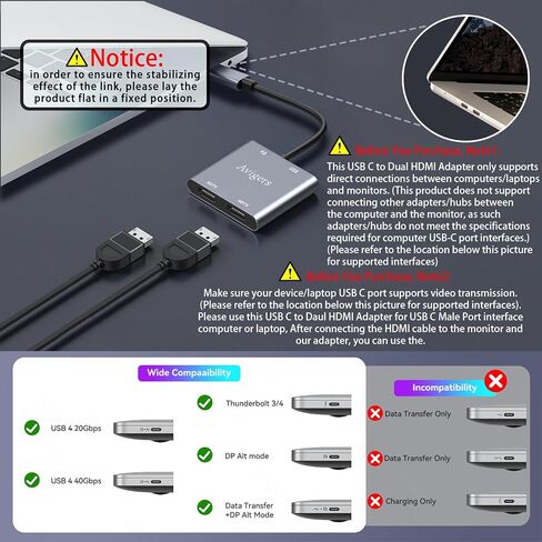 شركات USB C إلى محول HDMI المزدوج ، (2 في 1) محول USB C Hub Multiport مع 2 HDMI ، مزدوج شاشة محول دعم الكمبيوتر المحمول USB C إلى HDMI Flitter 1 في 2 Out شاشة العرض لجهاز USB C in Kuwait