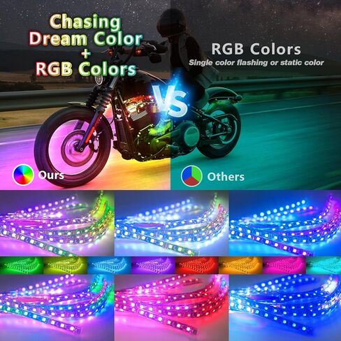 8 قطع مطاردة Dreamcolor دراجة نارية LED مجموعة أضواء مع / APP / RF إشارة انعطاف الفرامل عن بعد، RGB + IC دراجة نارية تحت توهج LED أضواء الشريط 12 فولت خارجي مقاوم للماء متعدد الألوان لهارلي هوندا ياماها in Kuwait