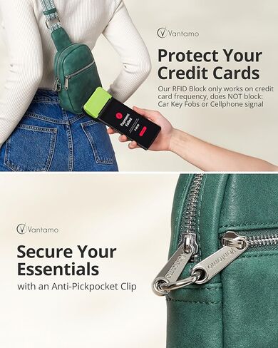 حقائب Vantamo Crossbody للنساء: حقيبة حبال من الجلد النباتي لمنع RFID مع مشبك مضاد للنشل - نمط آمن للاستخدام اليومي in Kuwait