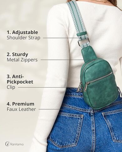 حقائب Vantamo Crossbody للنساء: حقيبة حبال من الجلد النباتي لمنع RFID مع مشبك مضاد للنشل - نمط آمن للاستخدام اليومي in Kuwait