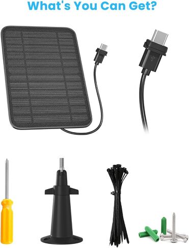 شاحن لوحة شمسية Arlo Essential بقدرة 5 وات، شاحن لوحة شمسية متوافق مع كاميرا Arlo Essential Spotlight/XL Spotlight، كابل Micro USB مقاوم للماء IP65 بطول 10 أقدام وحامل على الحائط (ليس للجيل 2K/2nd) in Kuwait