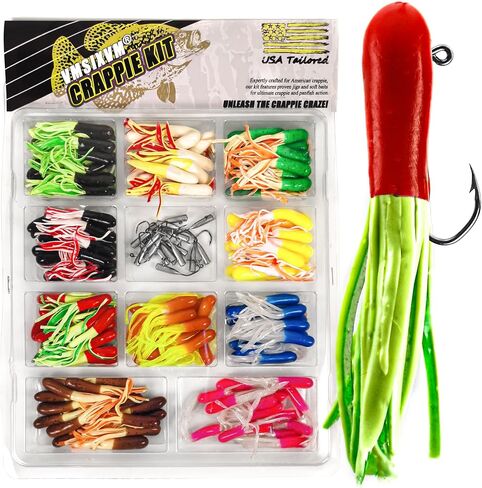 Tube Lures Crappie Lures Tube Jig Heads Tube Bait Kit, Tube Worm Hooks Crappie Jig Soft Plastic Tube Bait for Bass, Crappie, Panfish, Trout, Tube Rigs Tube Swimbait for Freshwater Saltwater in Kuwait
