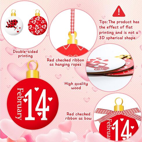 Valentine's Day Tree Hanging Decorations Wood Ornaments Valentines Ball Ornaments Love Heart Gnome Cutouts Valentines Day Welcome Hello Spring Galentine's Day Home Party Decor Supplies Hanging Craft in Kuwait
