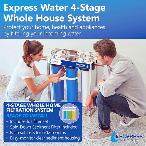 Express Water WH300SCGS Whole House Water Filtration System, Stainless Steel 23.5" x 8.5" x 30" in Kuwait