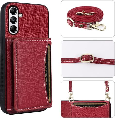 علبة الهاتف لـ Samsung Galaxy S23 Fe 5g محفظة مع حزام كتف متقاطع وحامل بطاقة الائتمان الجلدية جيب محفظة ضئيلة in Kuwait