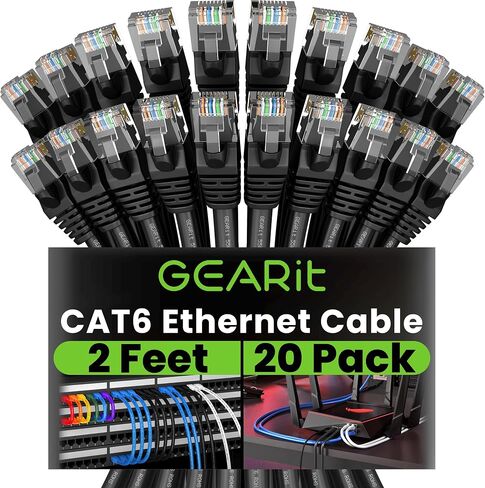 GEARit Cat 6 Ethernet Cable (100-Pack 0.5 Feet) Cat6 Network Patch, 10Gbps, RJ45, Snagless Cord, Gold-Plated Connectors, Internet for PC, TV, Tablet, Router, Printer, Servers, IT Data Center - Blue in Saudi Arabia