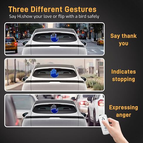 ضوء إيماءة يد السيارة لعلامة LED لغضب الطريق على النافذة الخلفية للسيارة، ضوء إصبع للسيارة مع جهاز تحكم عن بعد، ملحقات سيارة ممتعة مع 3 أوضاع in Kuwait