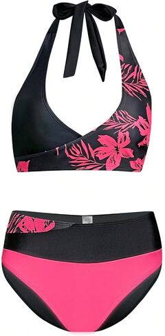 GORGLITTER Women's Color Block High Waisted Bikini Set Twist Beach Summer Swimsuits Cute Bathing Suit in Saudi Arabia