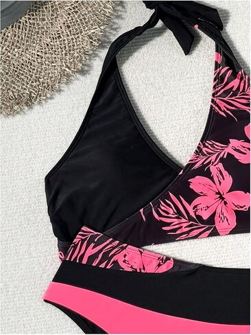 GORGLITTER Women's Color Block High Waisted Bikini Set Twist Beach Summer Swimsuits Cute Bathing Suit in Saudi Arabia