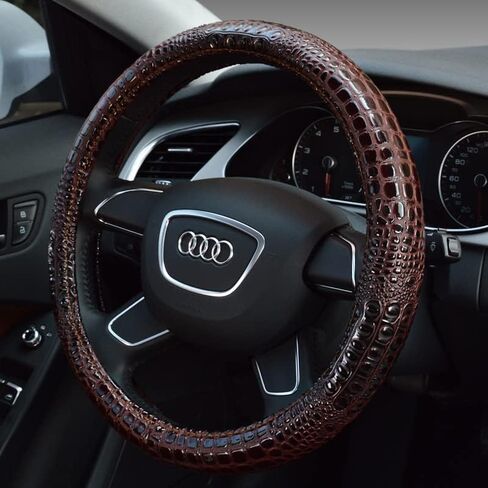 Luxury Crocodile Grain Leather Car Steering Wheel Cover Universal Sport Cute Handle Case for Men Auto Interior Accessories Blue in Kuwait