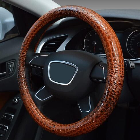 Luxury Crocodile Grain Leather Car Steering Wheel Cover Universal Sport Cute Handle Case for Men Auto Interior Accessories Blue in Kuwait