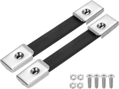 مقابض حزام Patikil استبدال 7.8 بوصة ، 2 PCS مقاولات المطاط أمبيرس سحب مع أغطية معدنية أمتعة حزام مقبض قبضة لخزانة علبة سريعة علبة ، أسود in Saudi Arabia