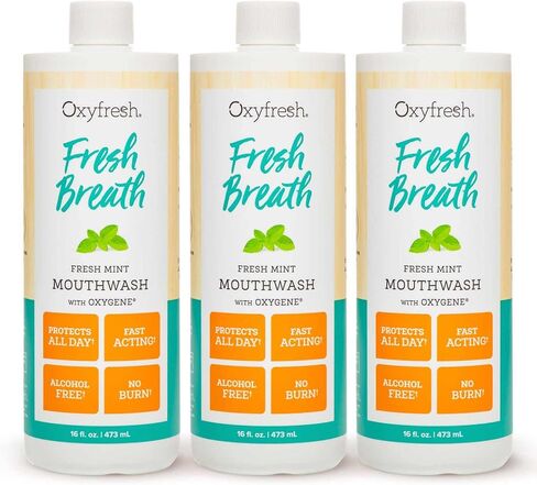 Oxyfresh Fresh Breath Fresh Mint Mouthwash – Dentist Recommended for Long-Lasting Fresh Breath & Healthy Gums | Alcohol & Fluoride Free (1-16 oz Bottle) in Kuwait