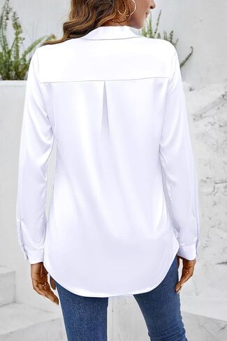 CBOO Women Elegant Satin Blouses Shirts, Soft Silk Shirts Top, Satin Button Down Shirts, Office Long Sleeve Blouse Shirt in Saudi Arabia