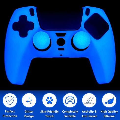 يغطى اللمعان المضاد للانزلاق السيليكون قبضة الجلد المتوافقة مع PS5/Slim/Pro Controller ، 8 PCS Clitter Thumb Grips Caps و 2 Clips Caps. (Glitter Pink) in Kuwait