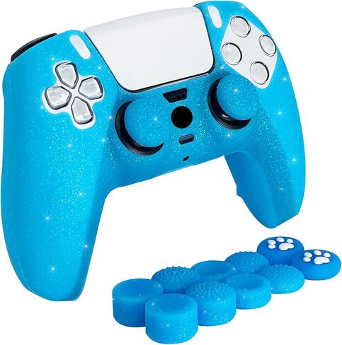 يغطى اللمعان المضاد للانزلاق السيليكون قبضة الجلد المتوافقة مع PS5/Slim/Pro Controller ، 8 PCS Clitter Thumb Grips Caps و 2 Clips Caps. (Glitter Pink) in Kuwait