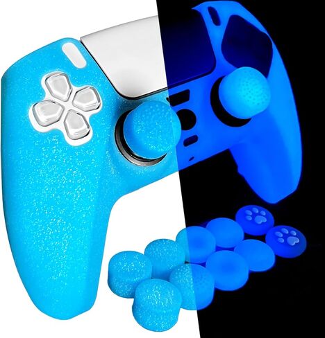 يغطى اللمعان المضاد للانزلاق السيليكون قبضة الجلد المتوافقة مع PS5/Slim/Pro Controller ، 8 PCS Clitter Thumb Grips Caps و 2 Clips Caps. (Glitter Pink) in Kuwait