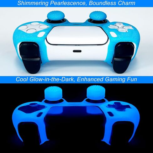 يغطى اللمعان المضاد للانزلاق السيليكون قبضة الجلد المتوافقة مع PS5/Slim/Pro Controller ، 8 PCS Clitter Thumb Grips Caps و 2 Clips Caps. (Glitter Pink) in Kuwait