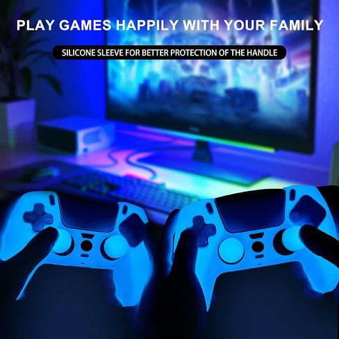 يغطى اللمعان المضاد للانزلاق السيليكون قبضة الجلد المتوافقة مع PS5/Slim/Pro Controller ، 8 PCS Clitter Thumb Grips Caps و 2 Clips Caps. (Glitter Pink) in Kuwait