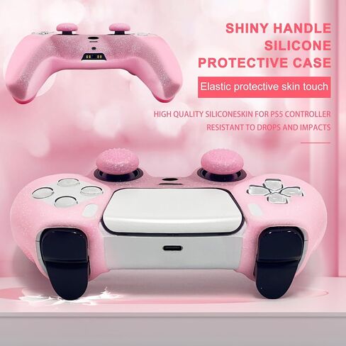 Pink Glitter Anti-Slip Protective Silicone Cover Skin Grips Compatible with PS5/Slim/Pro Controller,8 PCS Glitter Thumb Grips Caps and 2 Grips Caps. (Glitter Pink) in Saudi Arabia