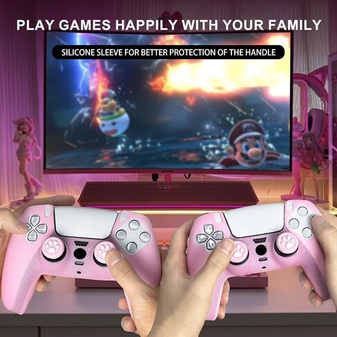 Pink Glitter Anti-Slip Protective Silicone Cover Skin Grips Compatible with PS5/Slim/Pro Controller,8 PCS Glitter Thumb Grips Caps and 2 Grips Caps. (Glitter Pink) in Saudi Arabia