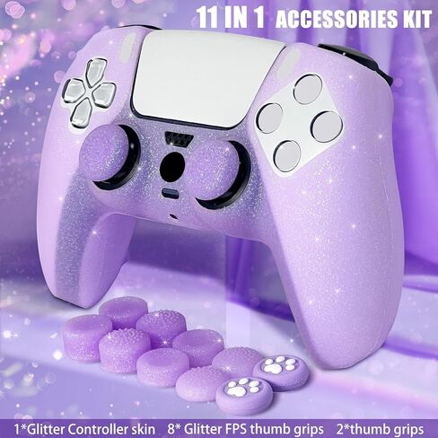 Glitter Anti-Slip Protective Silicone Cover Skin Grips Compatible with PS5/Slim/Pro Controller,8 PCS Glitter Thumb Grips Caps and 2 Grips Caps. (Glitter Pink) in Kuwait