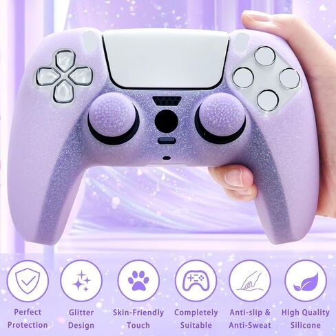 Glitter Anti-Slip Protective Silicone Cover Skin Grips Compatible with PS5/Slim/Pro Controller,8 PCS Glitter Thumb Grips Caps and 2 Grips Caps. (Glitter Pink) in Kuwait