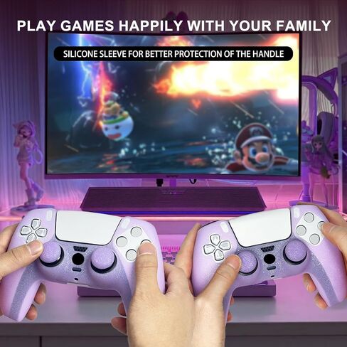 Glitter Anti-Slip Protective Silicone Cover Skin Grips Compatible with PS5/Slim/Pro Controller,8 PCS Glitter Thumb Grips Caps and 2 Grips Caps. (Glitter Pink) in Kuwait