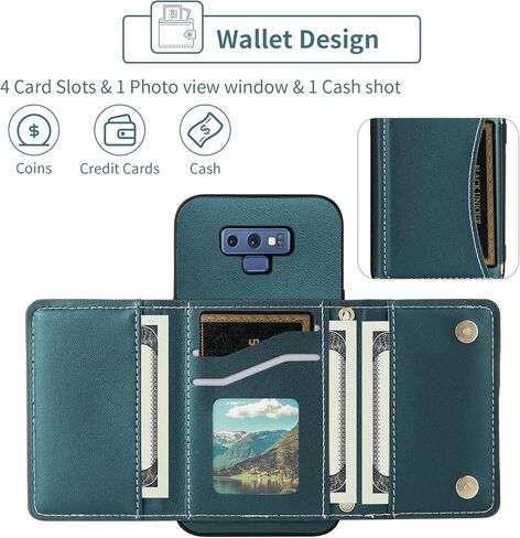 Wallet Case for Samsung Galaxy Note 9 with Crossbody Strap Premium PU Leather Card Holder Shockproof Heavy Duty Full Body Accessories Slim Cell Phone Cover for Note9 Not S9 Women Men Black in Kuwait