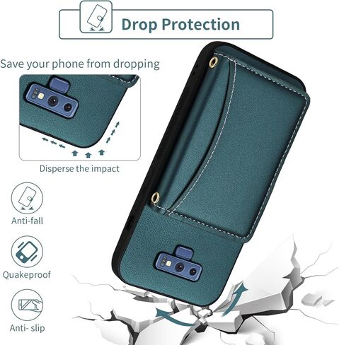 Wallet Case for Samsung Galaxy Note 9 with Crossbody Strap Premium PU Leather Card Holder Shockproof Heavy Duty Full Body Accessories Slim Cell Phone Cover for Note9 Not S9 Women Men Black in Kuwait