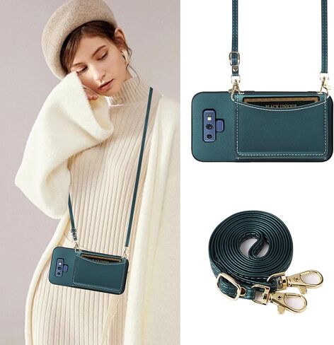 Wallet Case for Samsung Galaxy Note 9 with Crossbody Strap Premium PU Leather Card Holder Shockproof Heavy Duty Full Body Accessories Slim Cell Phone Cover for Note9 Not S9 Women Men Black in Kuwait