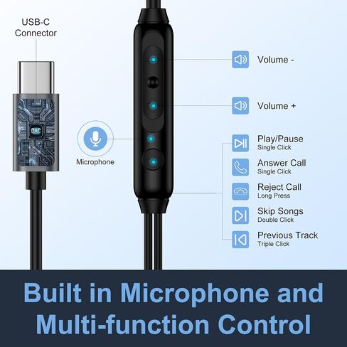 سماعات Samsung S25 USB C سلكية لـ Galaxy S25 Ultra S24 Ultra Fe/S23/S22/S21/S20 ، سماعات USB Type C سماعات الأذن السلكية السلكية سماعات الأذن HIFI مع التحكم في حجم MIC لـ iPhone 16 Pro 15 Max Plus in Kuwait