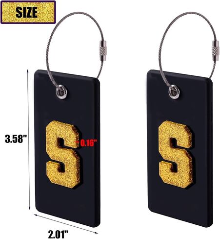 2 Pcs Silicone Luggage Tags with Glitter Initials, Travel Accessories for Suitcases, Backpacks, ID Tags for Men, Women, Business, Holiday Travel (Black/Pink, S) in Saudi Arabia