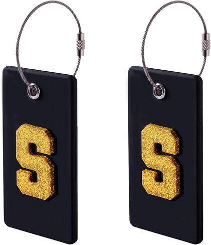 2 Pcs Silicone Luggage Tags with Glitter Initials, Travel Accessories for Suitcases, Backpacks, ID Tags for Men, Women, Business, Holiday Travel (Black/Pink, S) in Saudi Arabia
